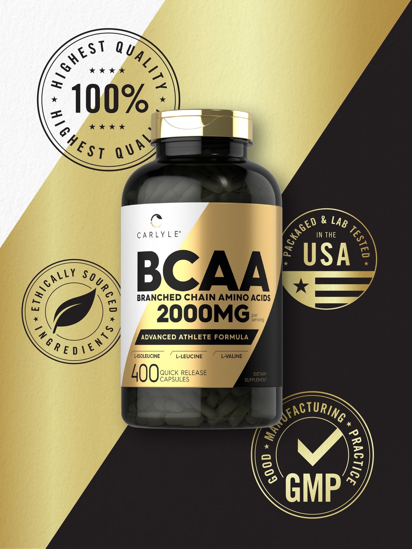 BCAA 2000Mg | 400 Capsules | Branch Chain Amino Acids | by