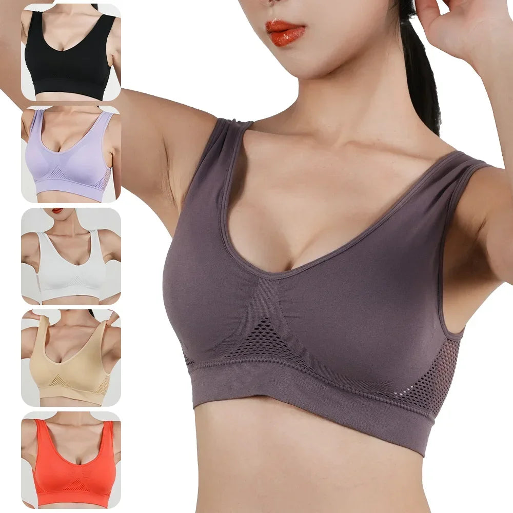 Women’s Wireless Padded Mesh Sports Bra – High-Impact Support for Running, Yoga & Training