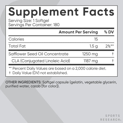 ® CLA 1250Mg Active Conjugated Linoleic Acid, Soy & Gluten Free (180 Softgels)