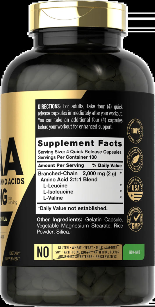 BCAA 2000Mg | 400 Capsules | Branch Chain Amino Acids | by