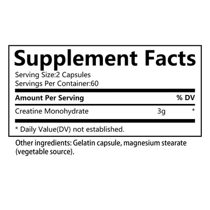 Creatine Monohydrate - Promotes Lean Muscle Growth, Increases Strength and Improves Athletic Performance - 120 Capsules